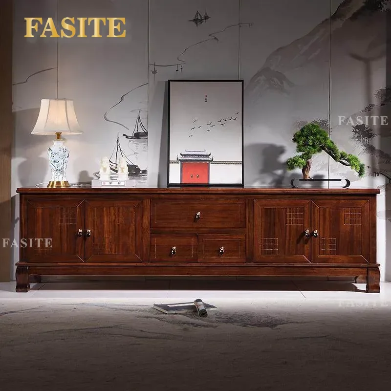 For Living Room Ebony Solid Wood TV Cabinet Tenon Mortise Structure 2025 New High Video Console Small Apartment Home