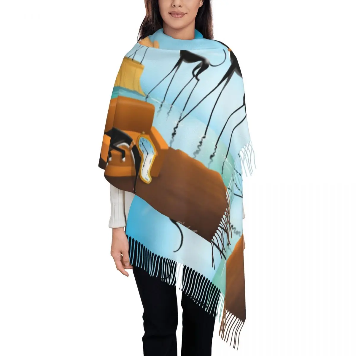 

Salvador Dali Funny Greyhound Lurcher Scarf Women Fashion Winter Shawl Wraps Whippet Sighthound Dog Art Tassel Wraps