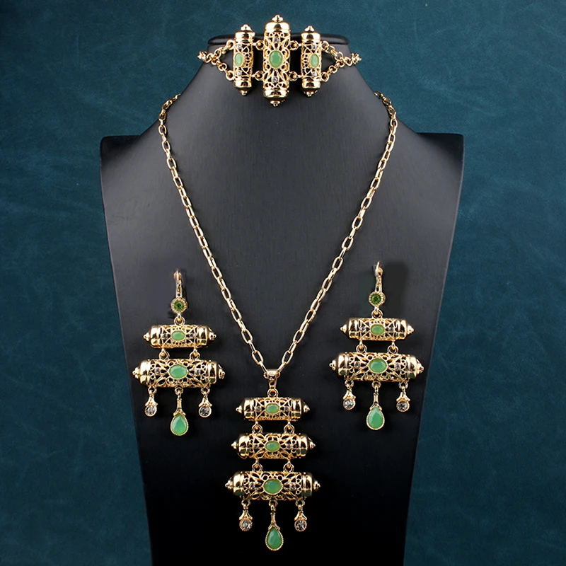 Moroccco Trendy Women Jewelry Set Gold Plated Rhinestone Necklace Set Luxury Ethnic Wedding Jewelry  Accessories for Women Set