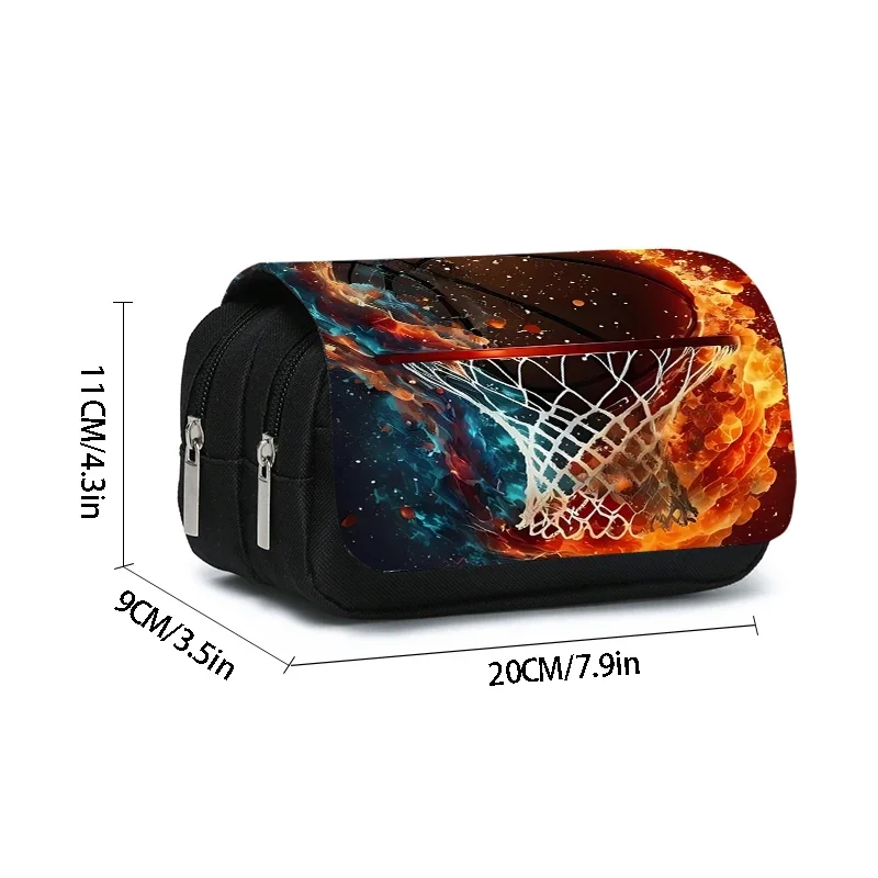 Basketball Double Layered Flip Pen Case for Boy and Girls Best Gifts 2D Flat Cartoon School Supplies Pencil Case for Children