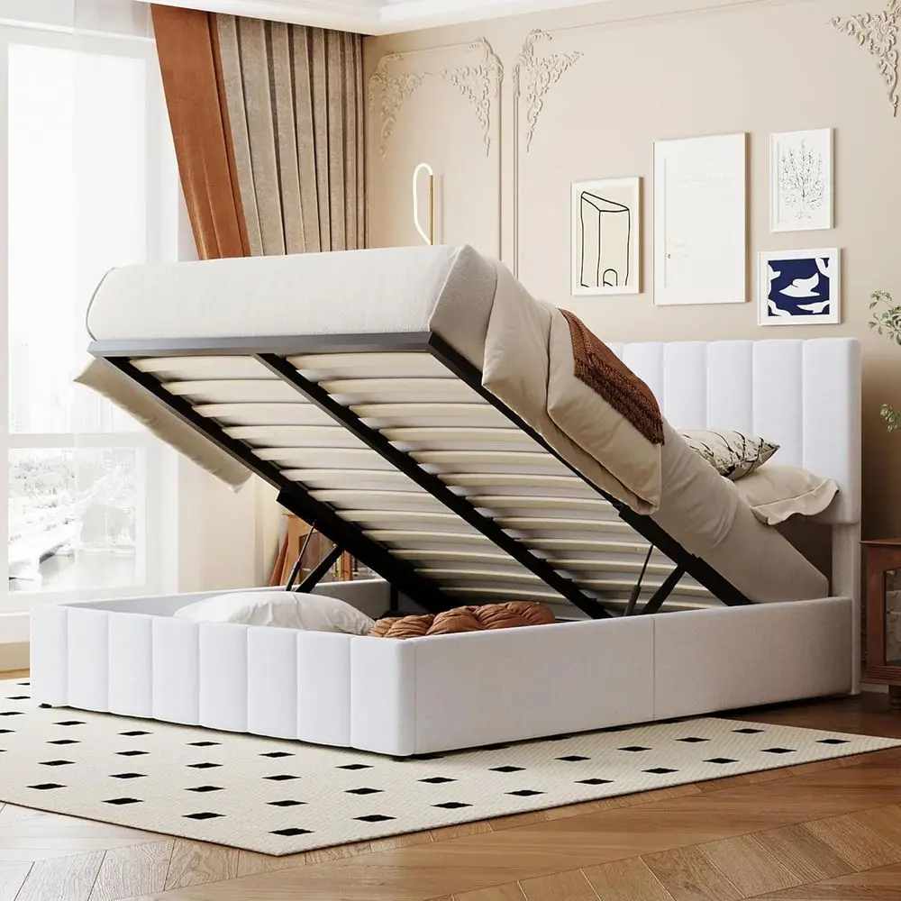 

Queen Size Upholstered Hydraulic Platform Bed with Storage, Suitable for Teens and Adults, No Box Spring Needed, Beige