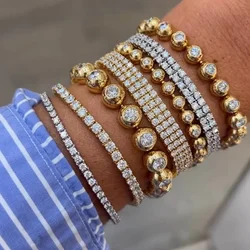 Geometric Round Beaded CZ Jewelry 5A Cubic Zirconia Tennis Necklace 2024 New Bracelet Necklace Set