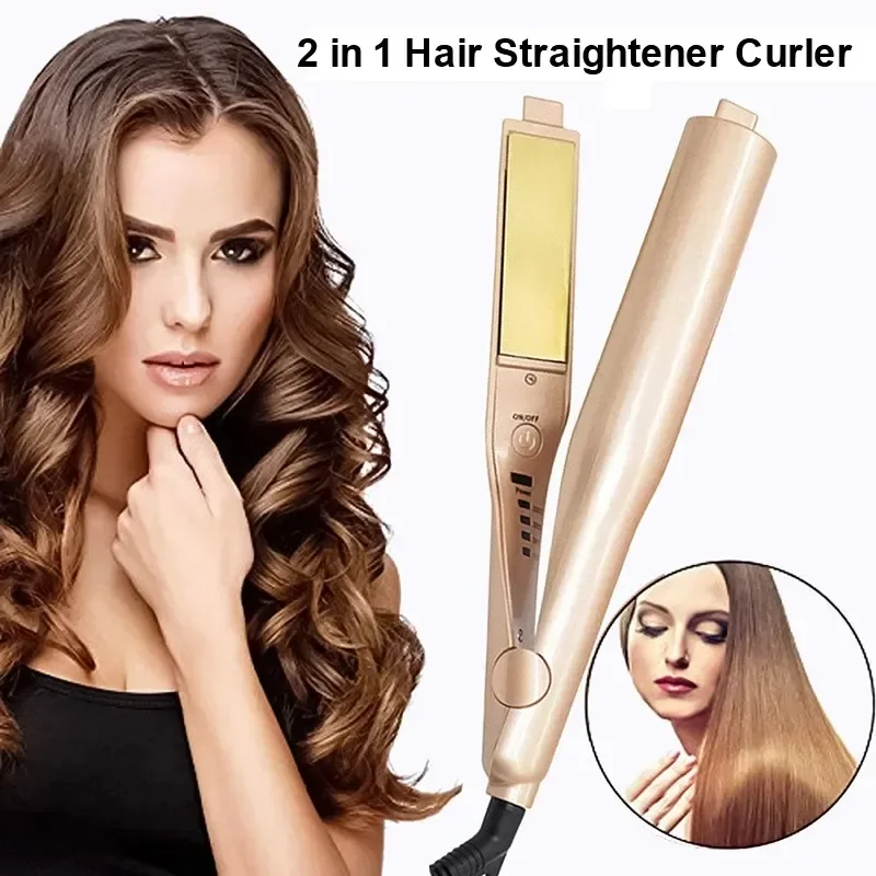 2 in 1 Hair Straightener and Curler Twist Straightening Curling Iron Professional Negative Ion Fast Heating Styling Flat Iron