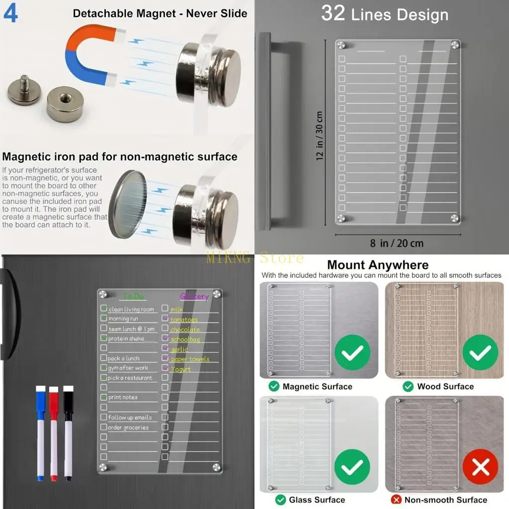 

Pack of Weekly Meal Planner Acrylic Board Offering Reusable Erasable Design for Efficient Office Household Use best sale