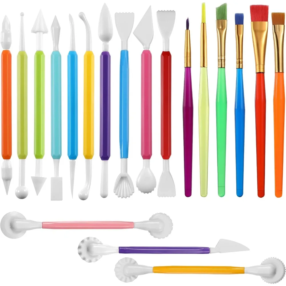 

19 Pieces Cake Decorating Tools,Cookie Fondant Modeling Set,Marshmallow Sculpting Brush and Fondant Modeling Tools for DIY Cake