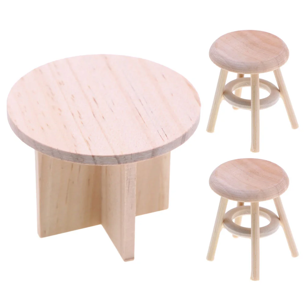 

Dollhouse Furniture Table Chair Set Wooden Dining Kitchen Accessories Round Vintage Home Decor Dollhouse Chair Toy