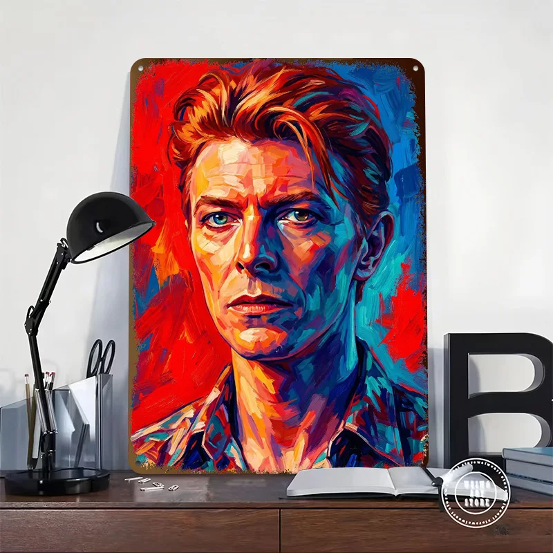 David Bowie Pop Art Portrait Personalized 3D Textured Metal Poster Wall Art Tinplate Sign for Modern Home Decoration Gaming Room