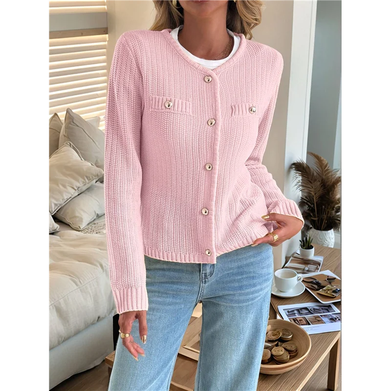 D9-سترات صوفية نسائية متماسكة أوائل الخريف بأكمام طويلة مفتوحة من الأمام وزر سفلي سترة قصيرة عصرية غير رسمية