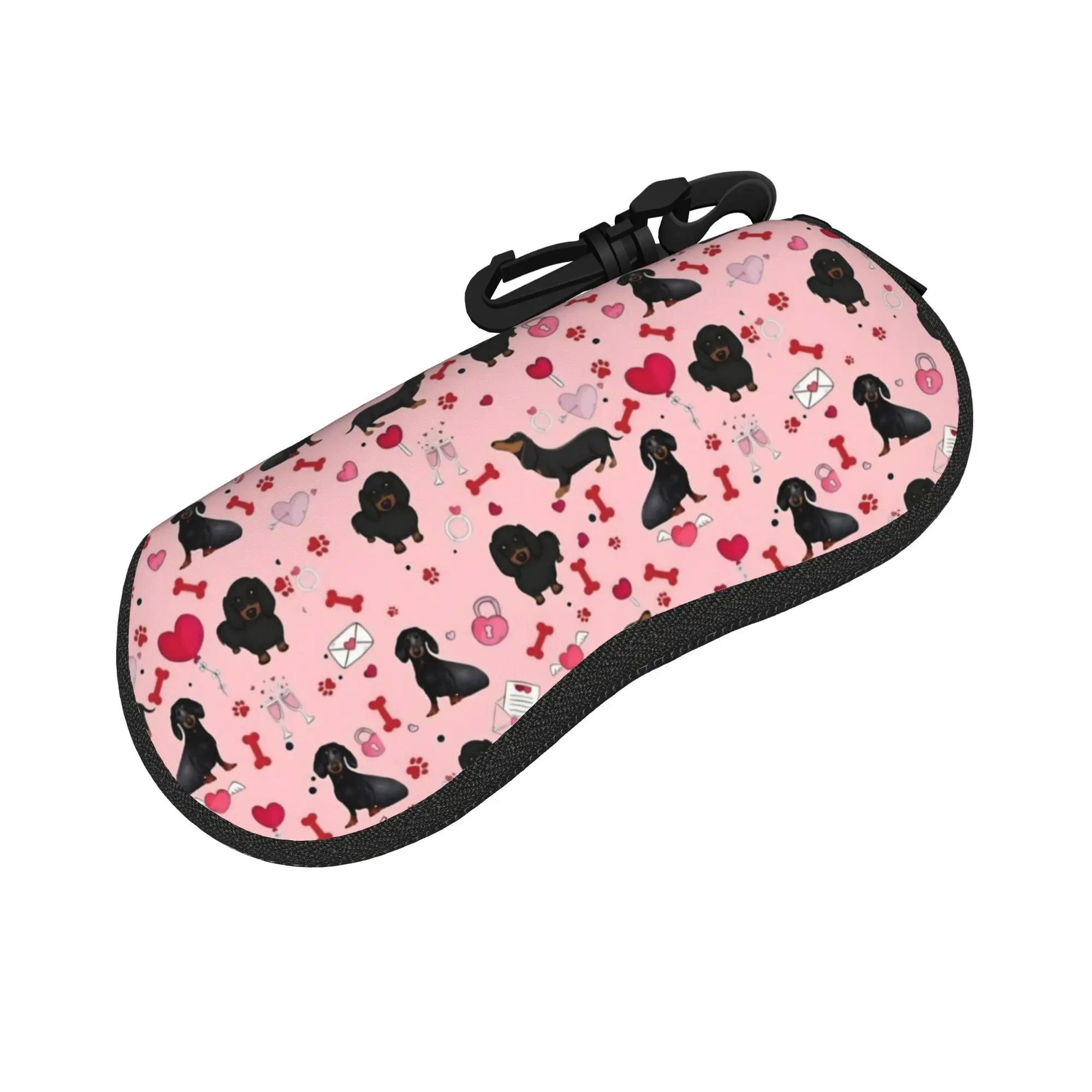 Estuche para gafas con diseño de Dachshund para el día de San Valentín, para hombres y mujeres, con cremallera, caja de almacenamiento para gafas con diseño de perros y animales, caja para gafas