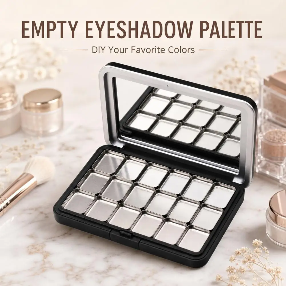 18-Grids DIY Eyeshadow Palette Empty Matte Black Magnetic Makeup Palette with Mirror Refillable Cosmetic Case