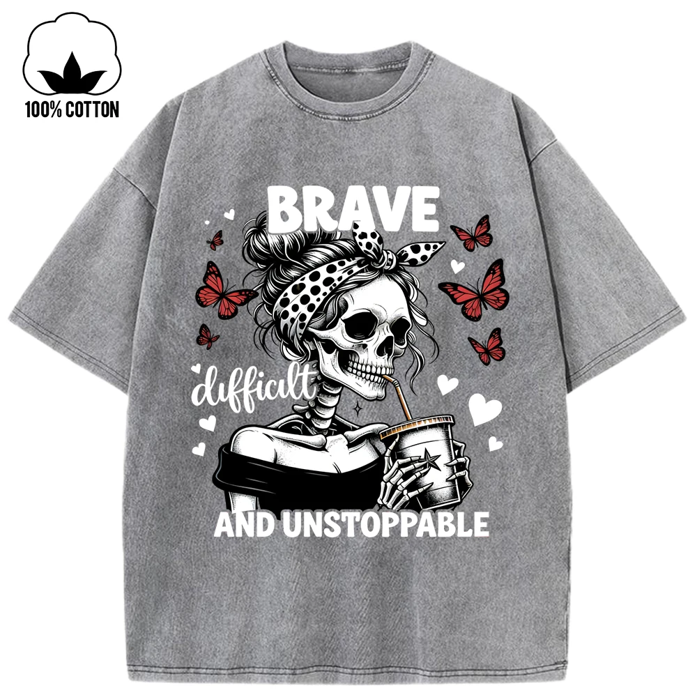 

Футболка «Храбрые сложные напитки» с принтом черепов-бабочек, потертые отверстия, женские хлопковые футболки с круглым вырезом, женская летняя свободная уличная одежда