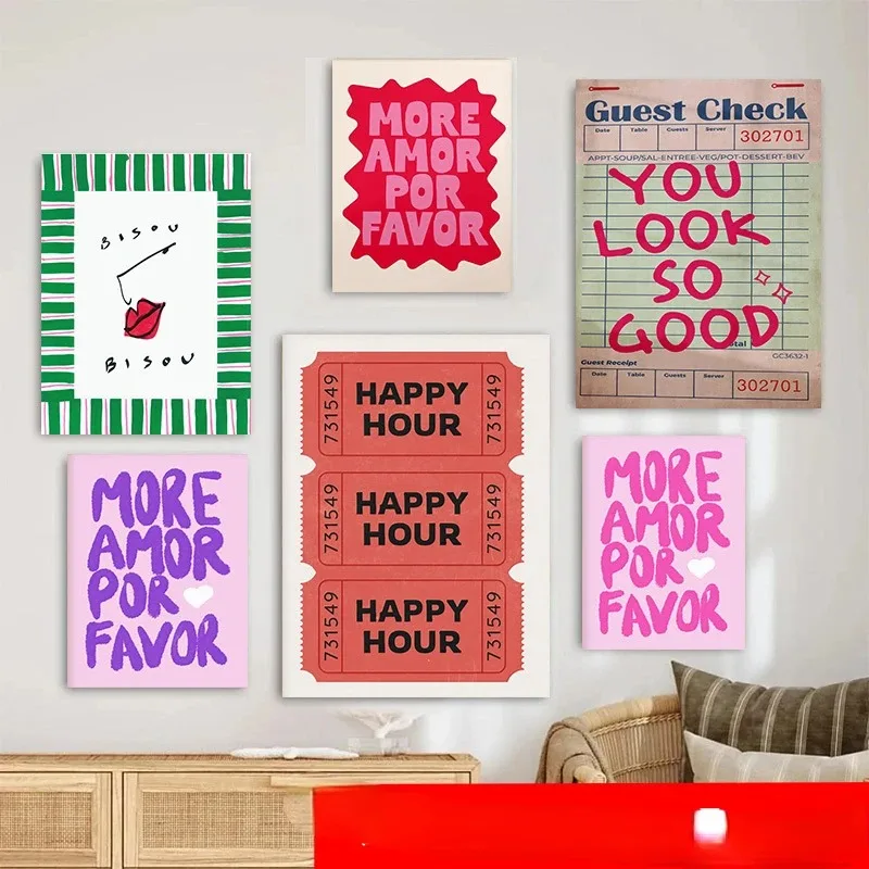 Maximalist Sunshine More Amor Por Favor Eclectic Yellow Love Quote Poster Print Canvas Painting Wall Art Living Room Home Decor