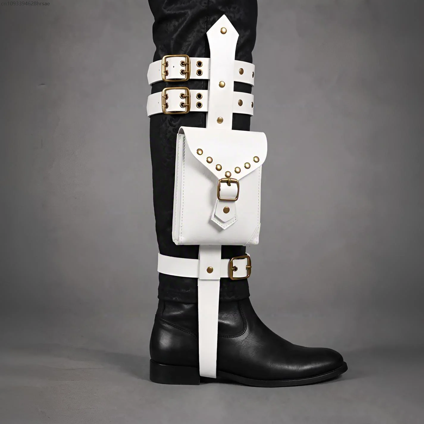 Medieval Leather Boots Harness Pouch Double Straps Rivet Bag Pirate Renaissance Cosplay Costume Leg Belt Bag Vintage Show Props