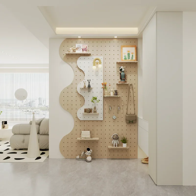 

Hole plate full-length mirror integrated rack accessories, no punching, solid wood entry porch hanging hanger custom display