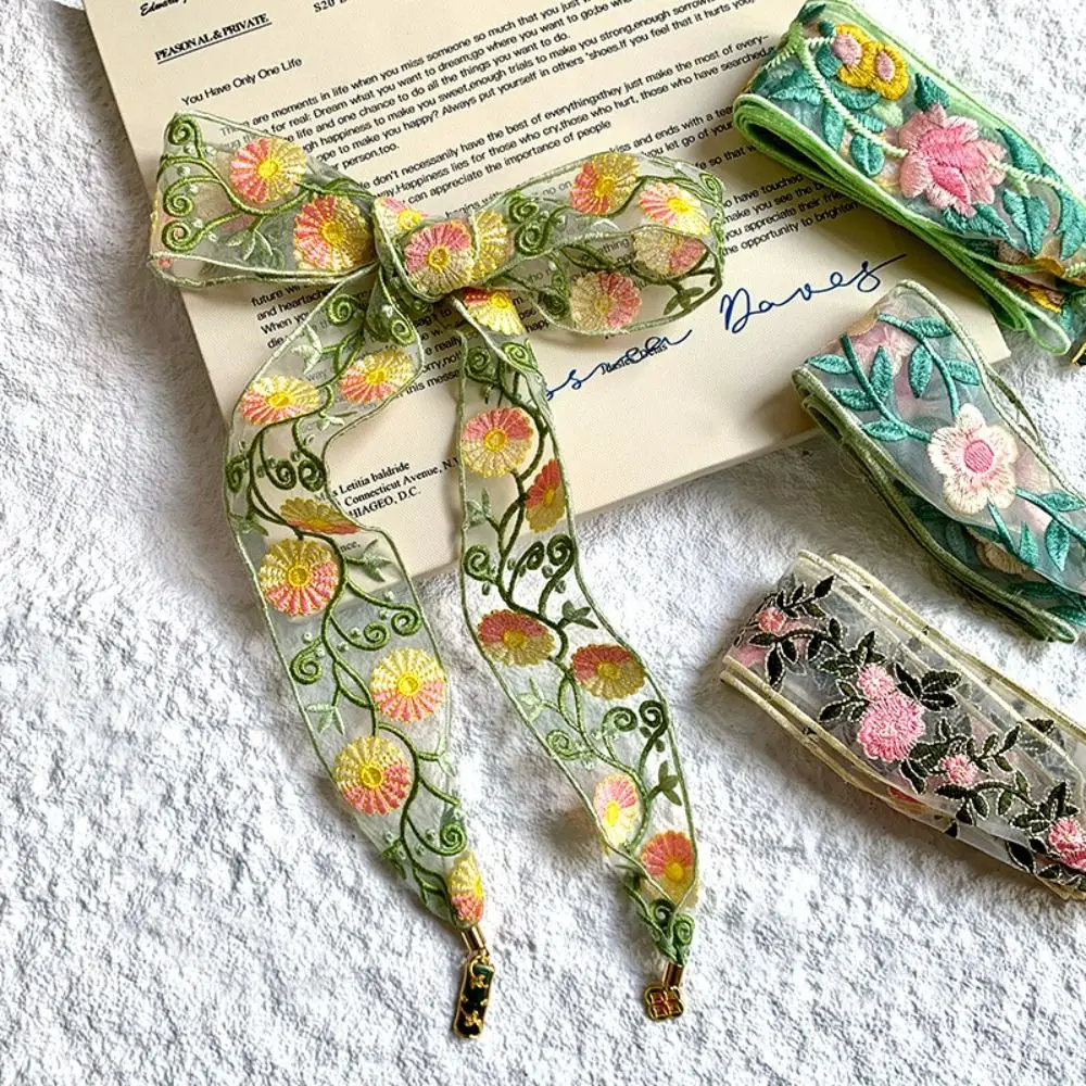 

Retro Sweet Embroidered Lace Scarf Ribbon Stripe Scarf Headband Neckerchief Thin Narrow Long Scarves Spring Summer