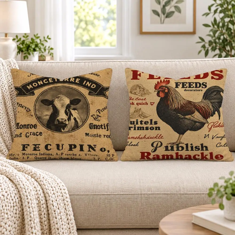 Farm Feed Rustic Farmhouse Cushion Cover Soft Short Plush Pillow Cases Hidden Zipper Cutecore Sofa Bedroom Home Decor Gift