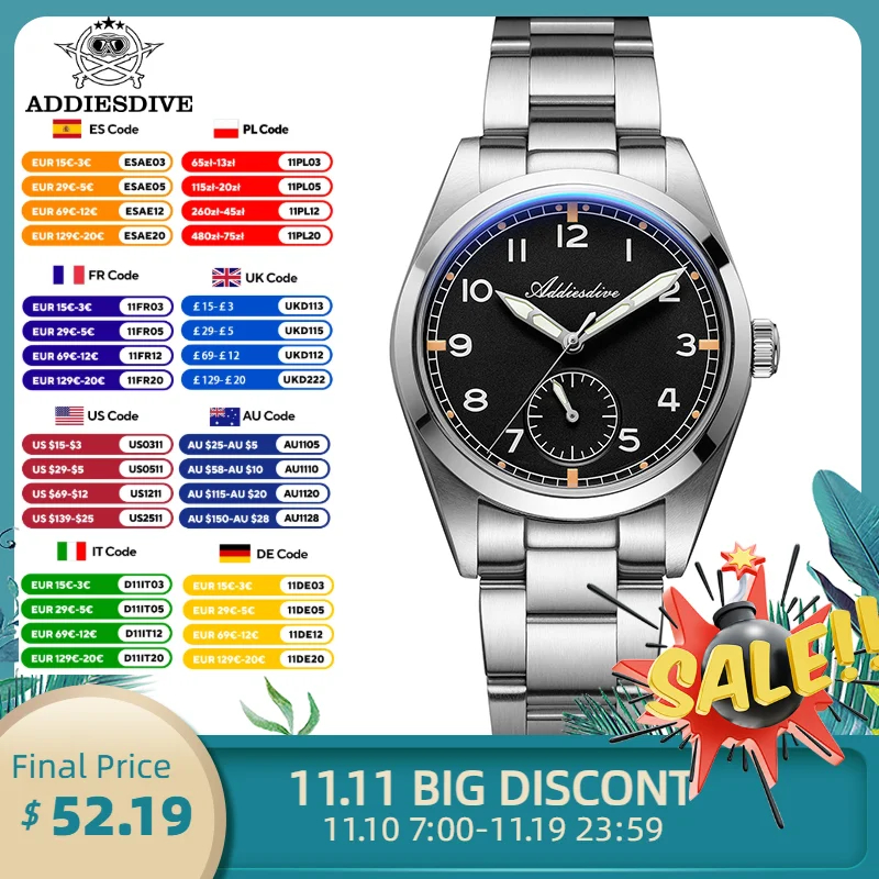

ADDIESDIVE Ретро кварцевые часы Новые AD2099 Универсальный хронограф 36 мм Мужские часы BGW9/C3 Светящиеся водонепроницаемые повседневные наручные часы