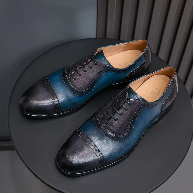 

Elegant Mens Genuine Leather Wedding Shoes Luxury Handmade Quality Autumn British Style Outdoor Daily Business Dress Shoes Man