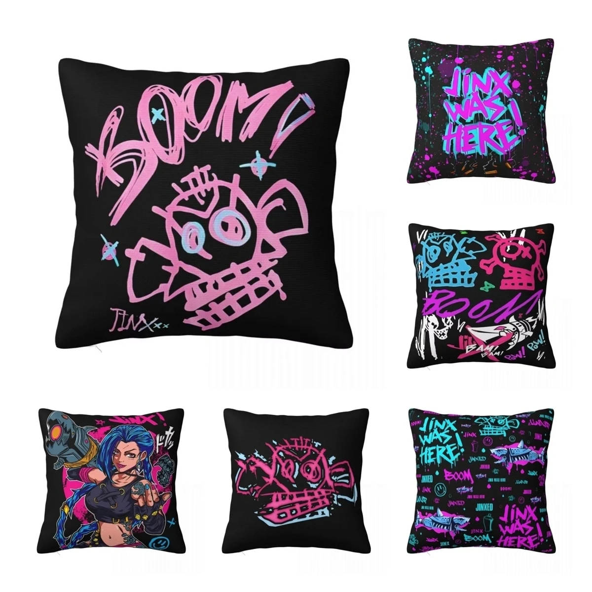 Boom Jinx Arcane Square Pillow Cases League Battle Game Legends Cushion Cover Polyester Decorative Pillowcase for Car 45*45cm