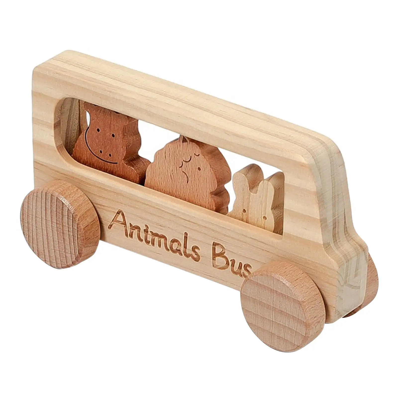 Wooden Bus Set Educational Preschool Learning Compact Wood Push Truck Wooden Toy