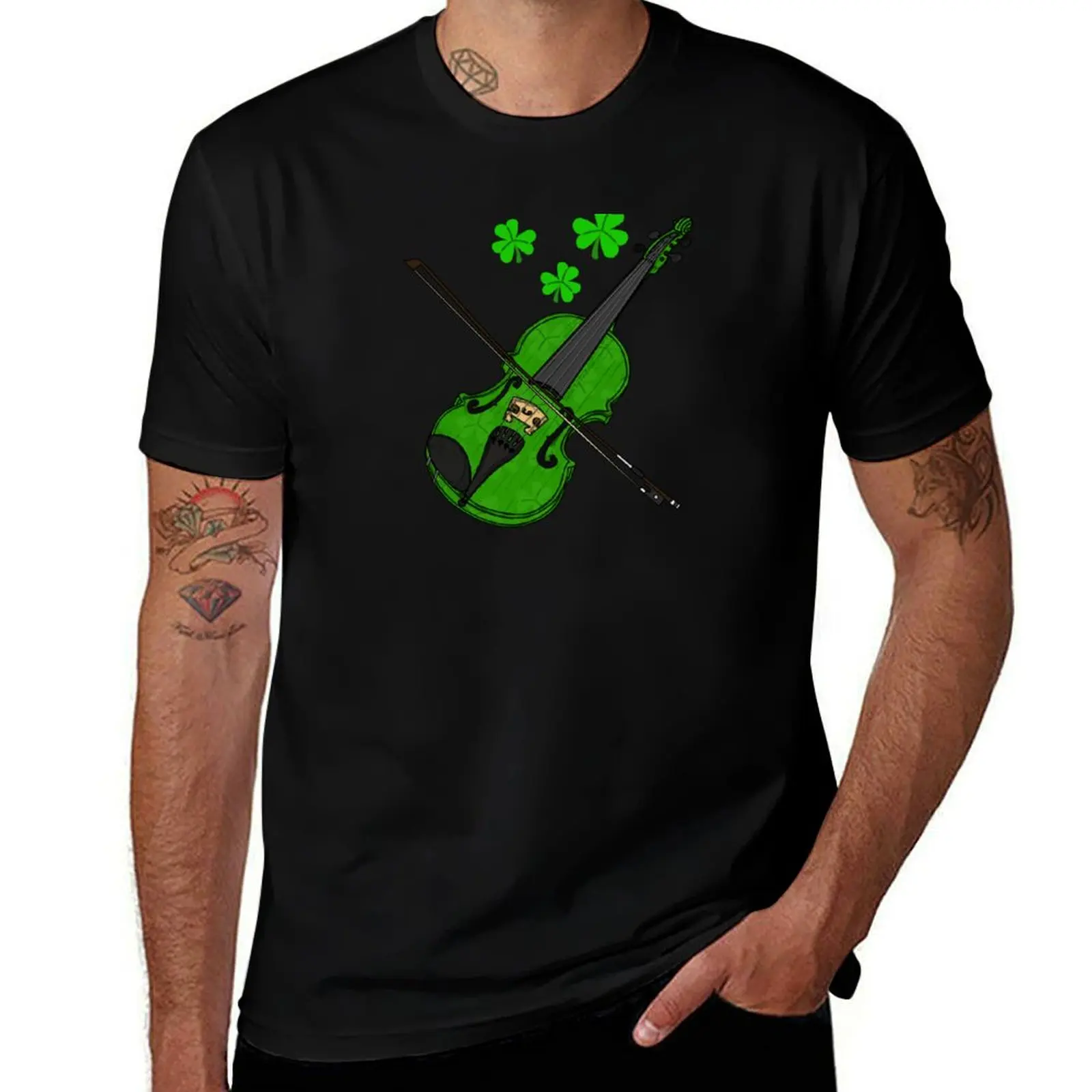 Violin Fiddle St Patrick's Day Violinist Irish Musician T-Shirt Work Comfort for Men T-Shirt
