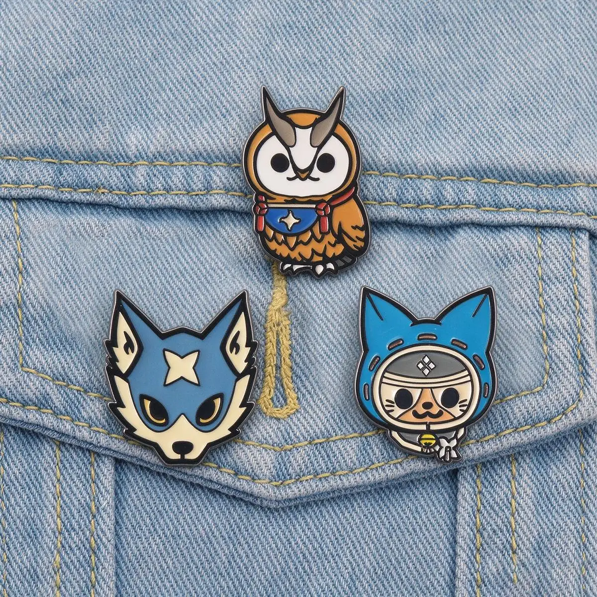 3Pcs/Set Game Monster Hunter Palamute Palico Cohoot Enamel Brooch Cartoon Lapel Metal Badge Cosplay Clothing Accessories Gifts