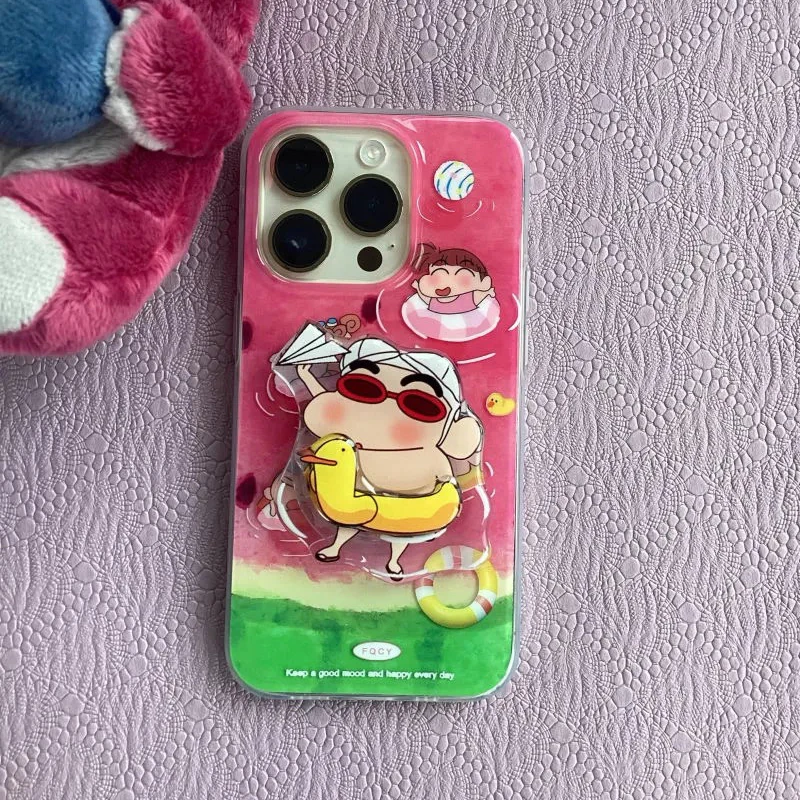 Crayon Shin-Chan Kawaii Anime Phone Case and Holder Cute Cartoon Doodle Soft Glue All Inclusive Mobile Phone Cover Girls Gifts