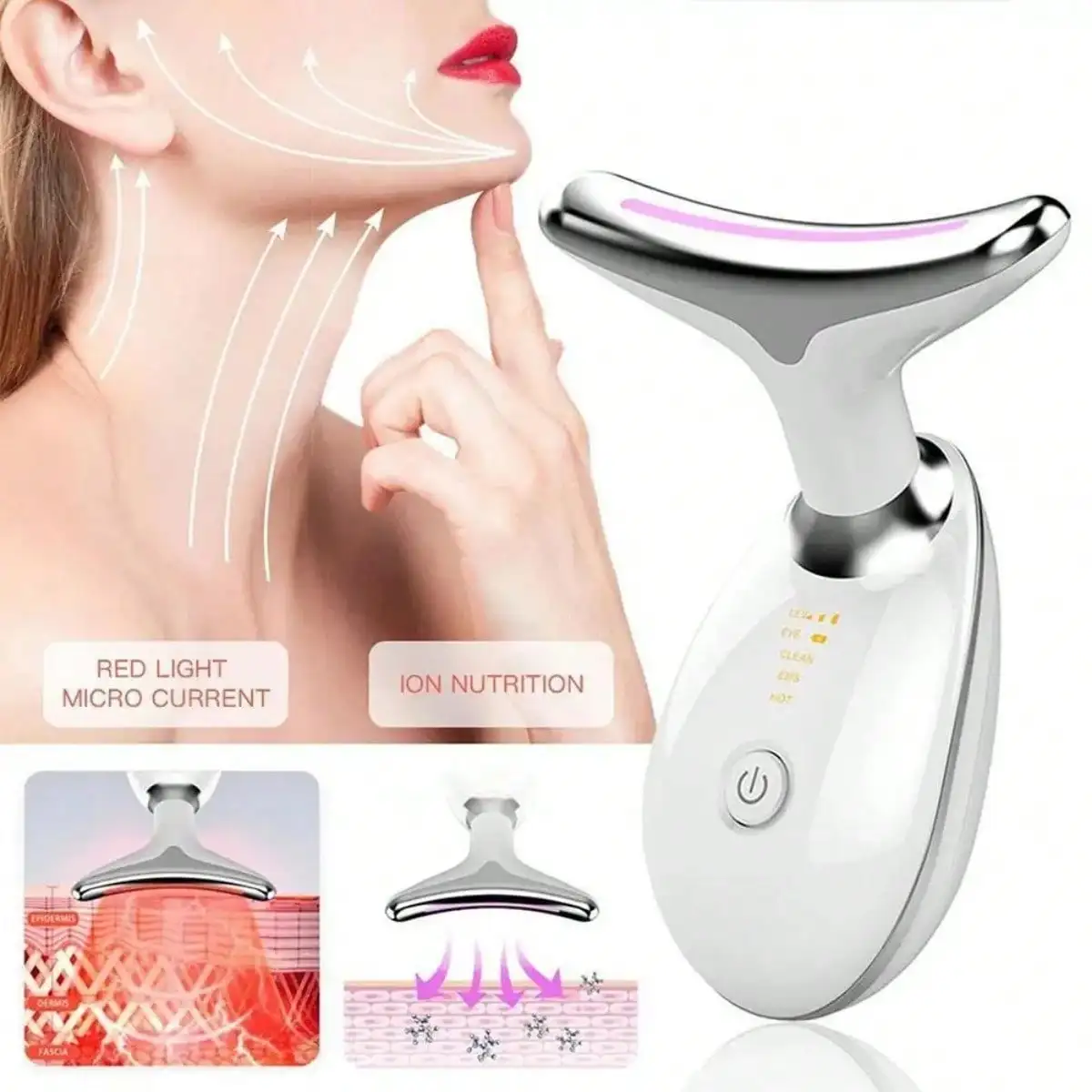 Neck And Face Beauty Device EMS Neck And Face Lifting Massager Skin Tightening Device LED Photon Therapy