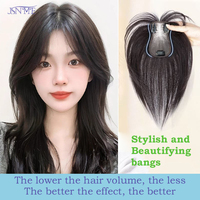 JSNME Natural Human Hair Topper With Bangs Invisible  For Women Clip in Toppers Hand Tied Remy Real Hair Pieces Hairs Extension