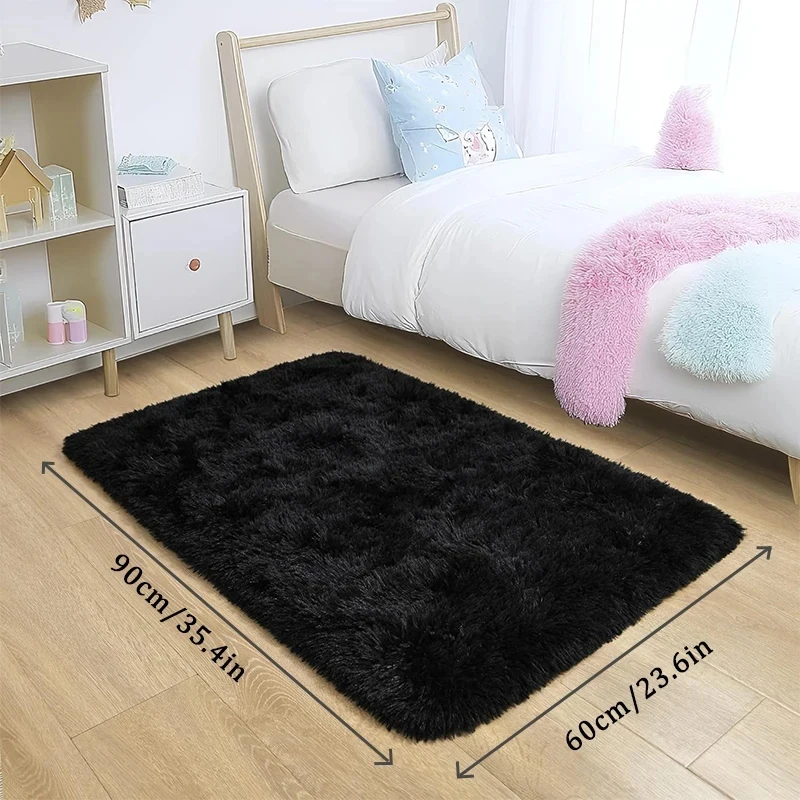 VIKAMA Black Area Plush for Bedroom, Living Room Large Area Rug Shag Shaggy Carpet Soft Plush Furry Bedside Bedside  Rug