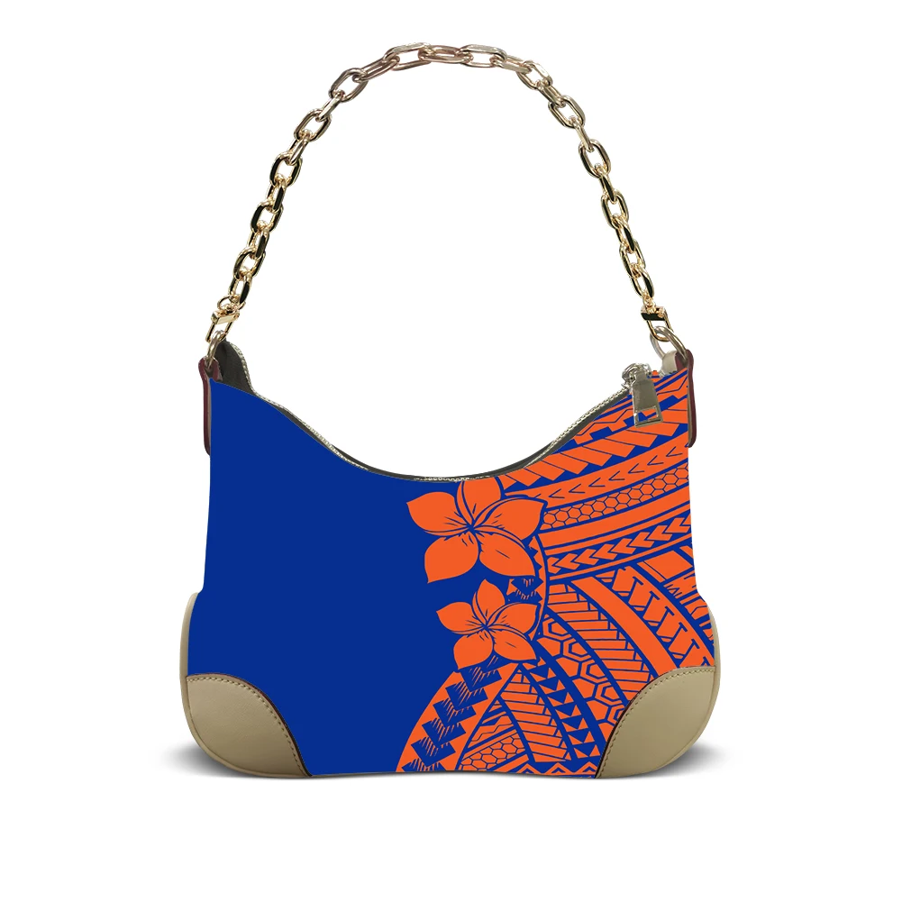 

Customizable Bloom Polynesian Womens Leather Armpit Bag Tropical Floral City Beach Lightweight Soft Touch
