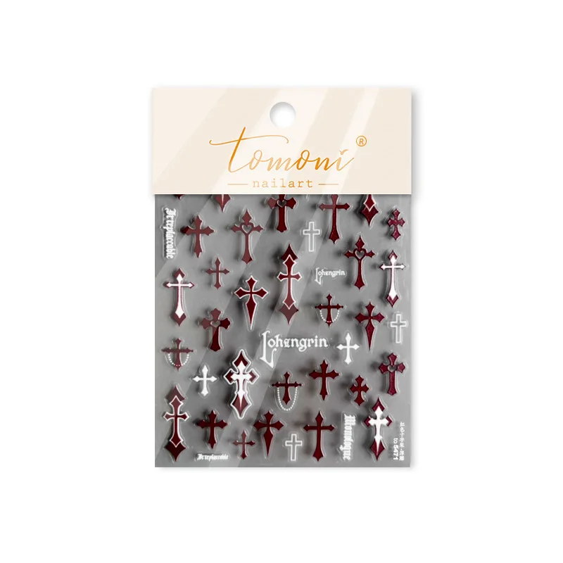 جديد النمط الصيني مسمار الفنون ملصقات DIY تنقش ملصقات الأظافر الرجعية الأحمر الصليب ملصق الأظافر المواد اكسسوارات الديكور