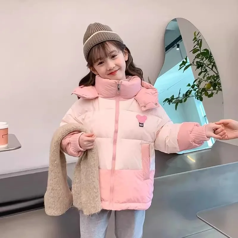 Winter Down Coats Children Outdoor Hooded Thick Plush Outerwear Girls Casual Versatile Windproof Jacket Girls Thermal Jacket