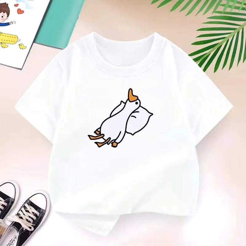 New Y2K Lazy Duck Cartoon Printed Boys and Girls T-shirt Black Children's Summer Casual Parent Child T-shirt