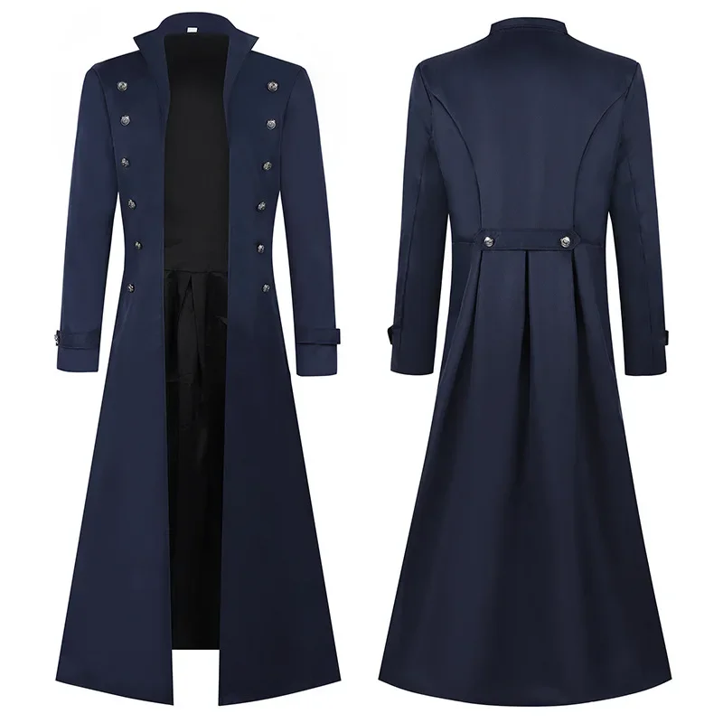 

S-5XL Plus Size Men Gothic Trench Medieval Steampunk Retro Style Long Jackets Double-breasted Solid Men's Vintage Long Jackets