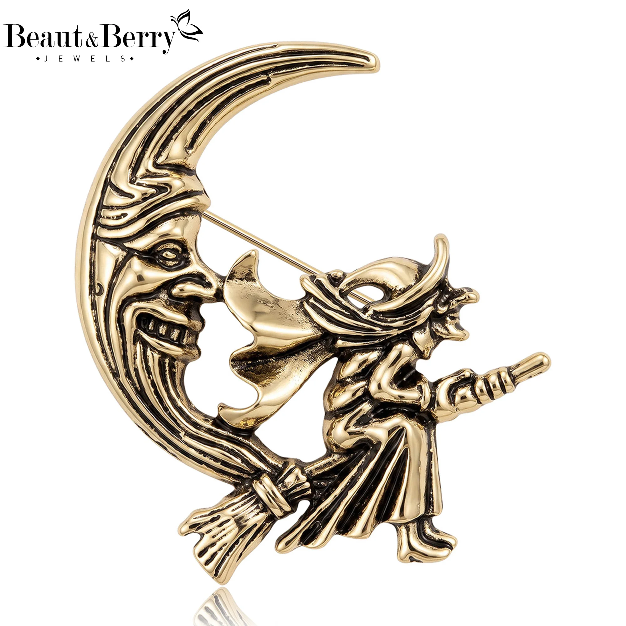 Beaut&Berry Vintage Halloween Witch Brooches for Women Unisex Figure Pins Casual Party Jewelry Accessories Gifts Decoration