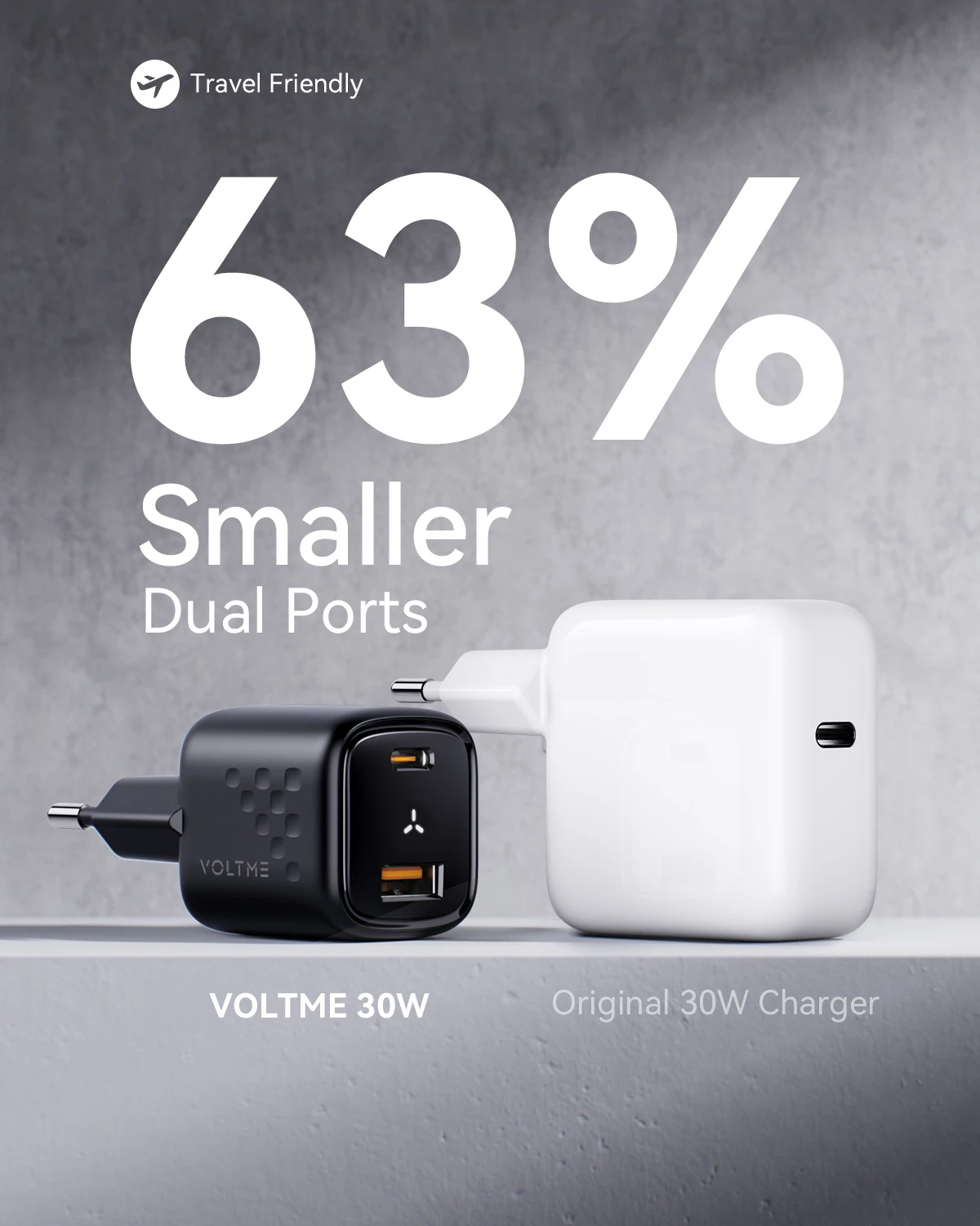 Szybka ładowarka VOLTME USB C 30 W GaN Ładowarka QC PD 3.0 Dwuportowa przenośna ładowarka do iPhone 13 12 IPad Xiaomi Szybka ładowarka ścienna