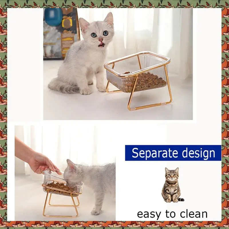 

Pet Double Bowl Transparent High Foot Cat Bowl Drink Water Cat Food With Stand Raised Water Feeder Dog Bowl Supplies Easy To Use
