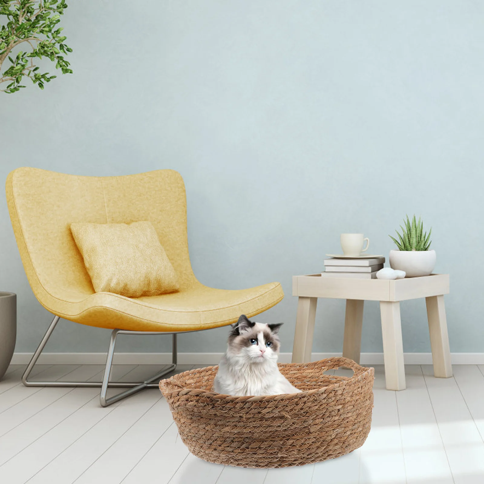 

Straw Woven Cat Sleeping Nest Fine Weave Soft Breathable Pet Bed Comfortable Indoor Cat Cats Woven Sleeping Bed