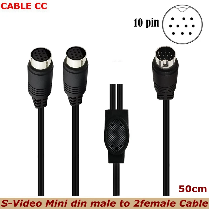 

S-Video Mini DIN 10Pin Y male to 2 female Adapter Audio Input Cable For TV, Monitor, Projector, Audio and Video Receiver, etc.