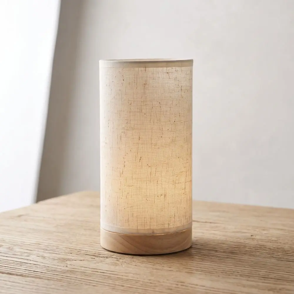 Small LED Bedside Night Lamp USB Plug in Linen Desktop Decoration Lamp Three Colors Adjustable Wooden Table Lamp Living Room