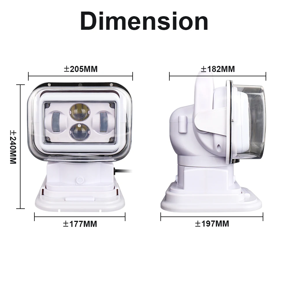 OVOVS 7 Inch 360 Degree Remote Control 4D Led Search Light 60w Marine Searchlight Spot Headlight for Boats Car Vehicle Off Road