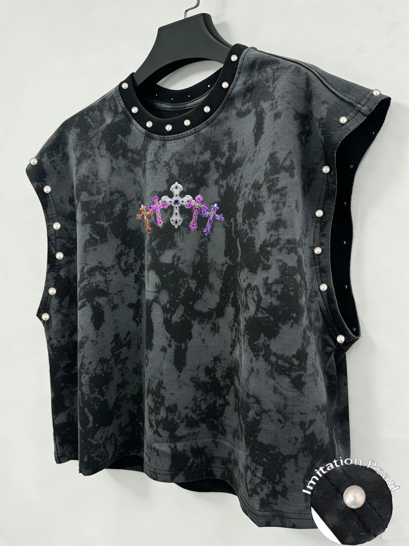 Men Tie Dye Sleeveless Tank Top,  Imitation Pearl  Street Vest  Tank Tops  Sleeveless Graphic Tee Sleeveless T Shirt for Men