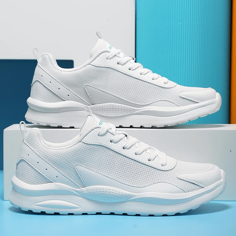 

2025 хит продаж, однотонная мужская спортивная обувь, простые эластичные легкие кроссовки для бега, уличная износостойкая прогулочная обувь