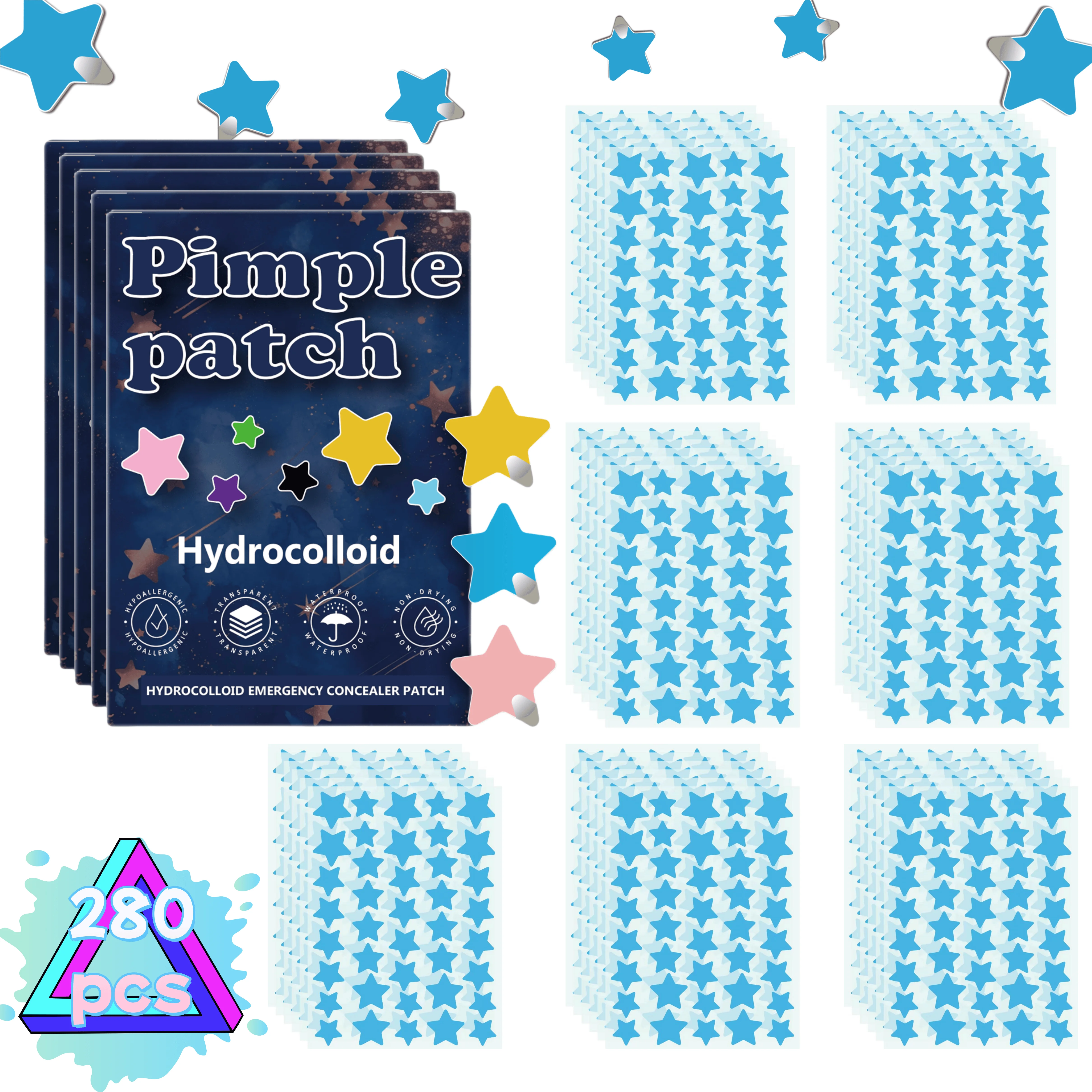 280 قطعة من رقع حب الشباب متعددة الألوان على شكل نجمة، رقع حب الشباب للوجه، رقع حب الشباب المخفية، ورقع البثور، رقيقة جدًا