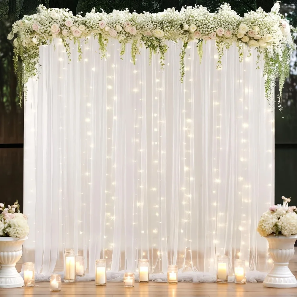 3M Hochzeits-Tüll-Hintergrundvorhänge Lichterkette Weißer Mesh-Gaze-Stoff für Outdoor- und Heimdekoration bei Geburtstagsfeiern und Fotografie-Zubehör – Detail 5