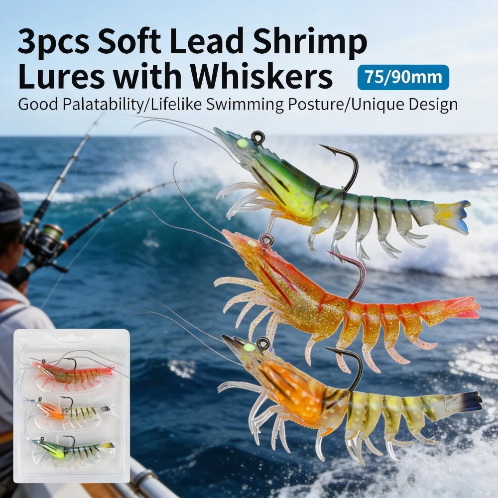 

3pcs Pack Lead Head Shrimp Soft Lure Bionic Worm Topmouth Culter Bass Freshwater Saltwater Fishing Lure