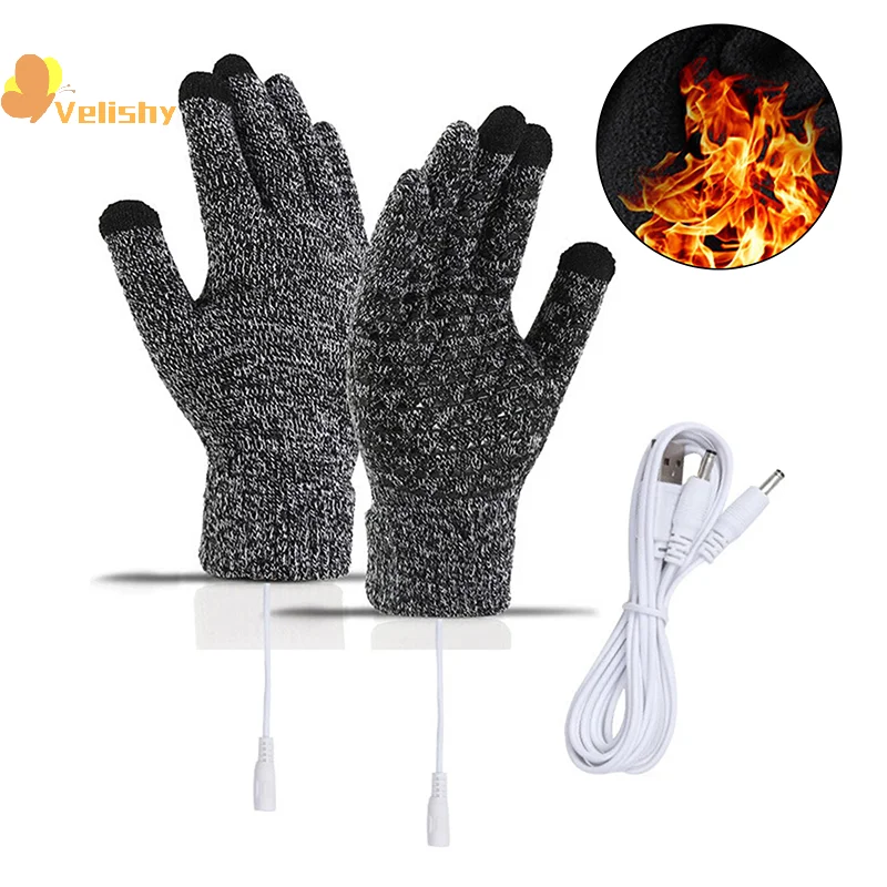 Guantes calefactables eléctricos con pantalla táctil, manoplas de esquí para conducción al aire libre, guantes calefactables por USB para montañismo con mochila (sin batería)