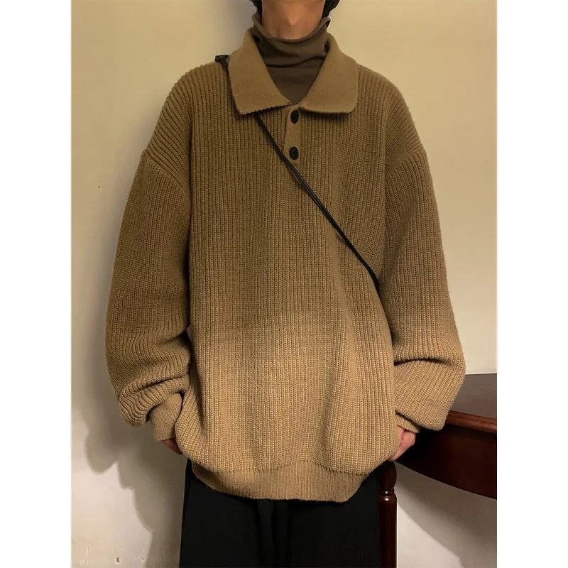 

Коричневый винтажный мужской трикотажный свитер свободного кроя с длинными рукавами из полиэстера, осень 2024