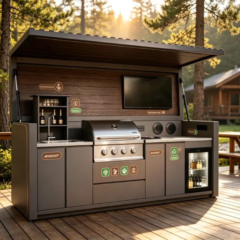 Durable Luxury Outdoor Kitchen Shelter Weatherproof Custom Built In BBQ and Bar for Patio Garden Leisure Cooking